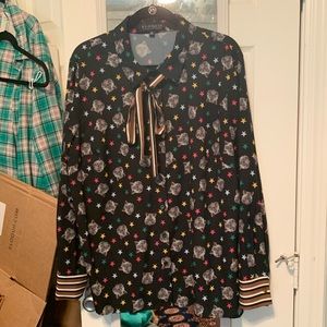 Eloquii Conversational Print Blouse with Neck Tie